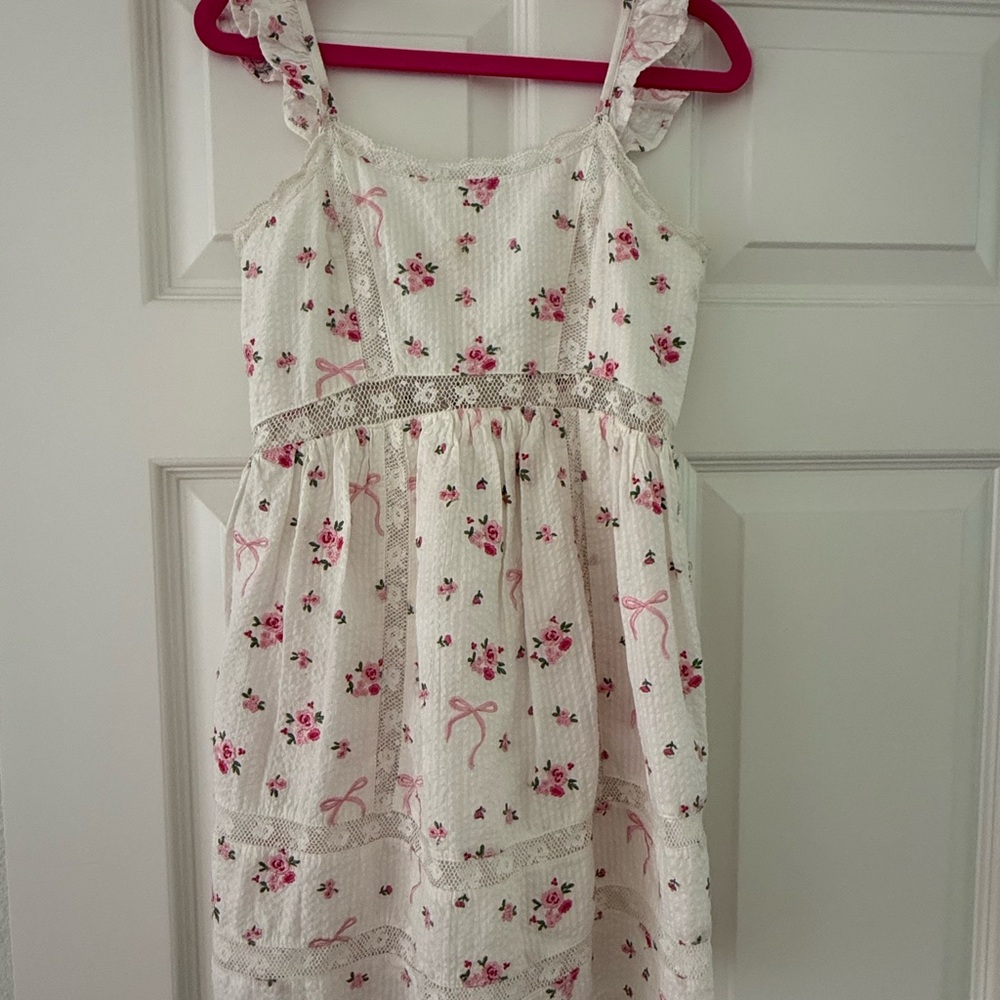 LoveShackFancy Girls Laurier Cotton Rose & Bow Dress